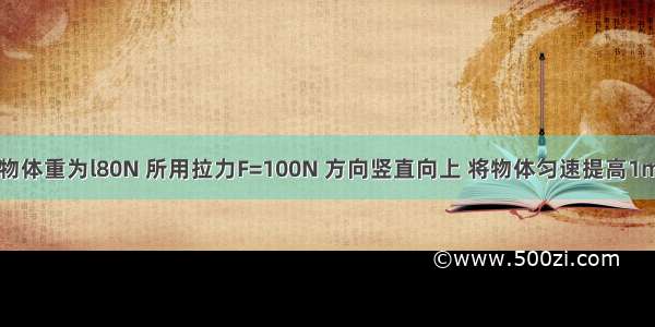 如图所示．物体重为l80N 所用拉力F=100N 方向竖直向上 将物体匀速提高1m时绳子自由