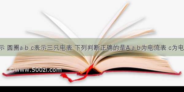 如图所示 圆圈a b c表示三只电表 下列判断正确的是A.a b为电流表 c为电压表B.a