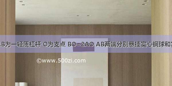 如图所示 AB为一轻质杠杆 O为支点 BO=2AO AB两端分别悬挂实心铜球和实心铁球 杠