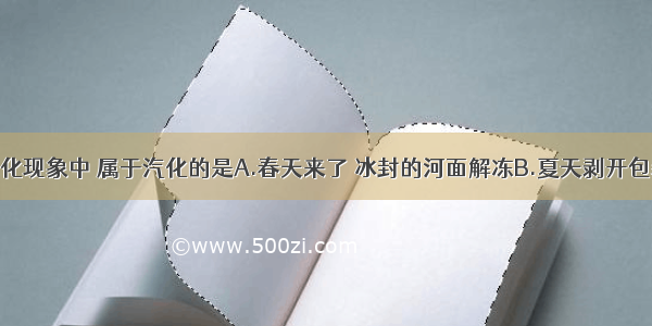 下列物态变化现象中 属于汽化的是A.春天来了 冰封的河面解冻B.夏天剥开包装纸的冰棒