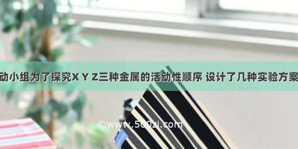 某课外活动小组为了探究X Y Z三种金属的活动性顺序 设计了几种实验方案 如下：方