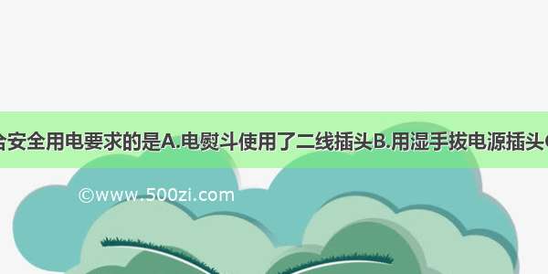 下列操作符合安全用电要求的是A.电熨斗使用了二线插头B.用湿手拔电源插头C.在移动插座