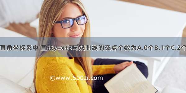 在同一平面直角坐标系中 直线y=x+3与双曲线的交点个数为A.0个B.1个C.2个D.不能确定