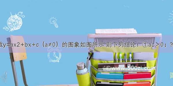 已知二次函数y=ax2+bx+c（a≠0）的图象如图所示 则下列结论：①ac＞0；?②a-b+c＞0；