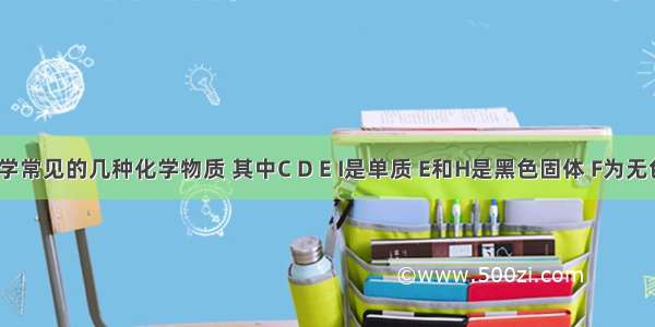 A-I是中学常见的几种化学物质 其中C D E I是单质 E和H是黑色固体 F为无色有毒气