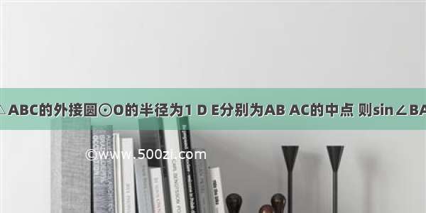 如图 已知△ABC的外接圆⊙O的半径为1 D E分别为AB AC的中点 则sin∠BAC的值等于