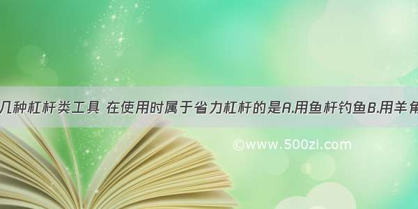 如图所示的几种杠杆类工具 在使用时属于省力杠杆的是A.用鱼杆钓鱼B.用羊角锤拔钉子C.