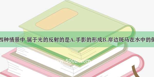 如图所示的四种情景中 属于光的反射的是A.手影的形成B.岸边斑马在水中的倒影C.筷子看