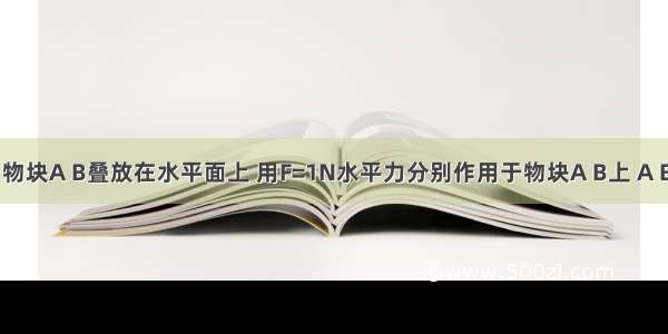 如图所示 物块A B叠放在水平面上 用F=1N水平力分别作用于物块A B上 A B保持静止