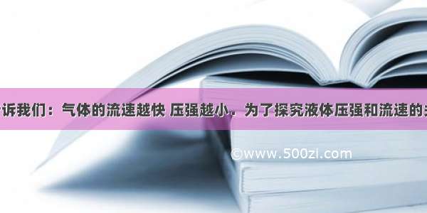 科学知识告诉我们：气体的流速越快 压强越小．为了探究液体压强和流速的关系 我们做