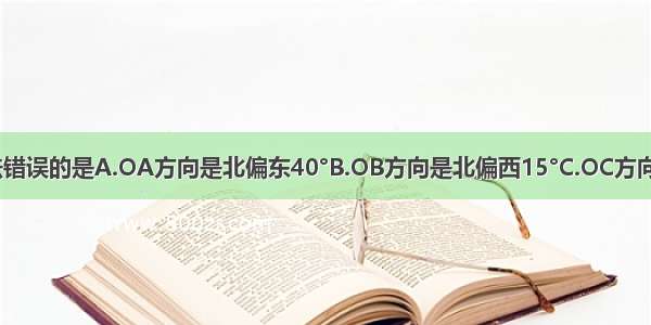 如图下列说法错误的是A.OA方向是北偏东40°B.OB方向是北偏西15°C.OC方向是南偏西30°