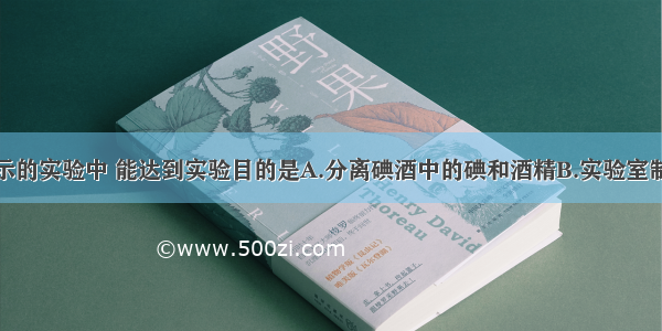 下列装置所示的实验中 能达到实验目的是A.分离碘酒中的碘和酒精B.实验室制取氨气C.除