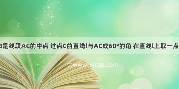 如图所示 B是线段AC的中点 过点C的直线l与AC成60°的角 在直线l上取一点P 使得∠A