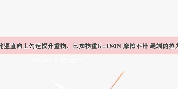 用一个动滑轮竖直向上匀速提升重物．已知物重G=180N 摩擦不计 绳端的拉力是F=100N．