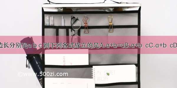 △ABC的三条边长分别是a b c 则下列各式成立的是A.a+b=cB.a+b＞cC.a+b＜cD.a2+b2=c2