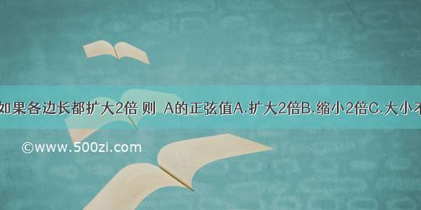 在锐角△ABC中 如果各边长都扩大2倍 则∠A的正弦值A.扩大2倍B.缩小2倍C.大小不变D.不能确定