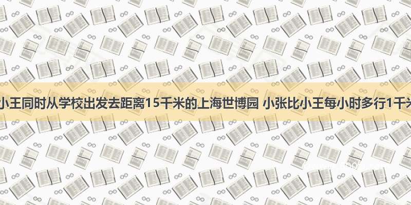 小张和小王同时从学校出发去距离15千米的上海世博园 小张比小王每小时多行1千米 结