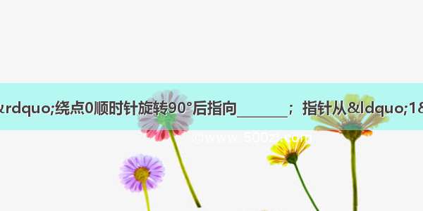 在图中 指针从“1”绕点0顺时针旋转90°后指向________；指针从“1”绕点O逆时针旋转