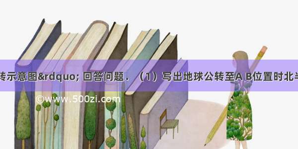 读“地球公转示意图” 回答问题．（1）写出地球公转至A B位置时北半球的节气：A____