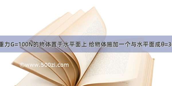 如图所示 重力G=100N的物体置于水平面上 给物体施加一个与水平面成θ=30°的拉力F 