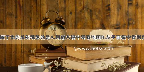 下列现象中 属于光的反射现象的是A.用放大镜中观看地图B.从平面镜中看到自己的像C.在