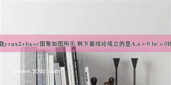 已知二次函数y=ax2+bx+c图象如图所示 则下面结论成立的是A.a＞0 bc＜0B.a＜0 bc＞0