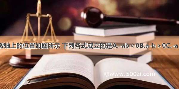 有理数a b在数轴上的位置如图所示 下列各式成立的是A.-ab＜0B.a-b＞0C.-a＞bD.|a|＜|b|