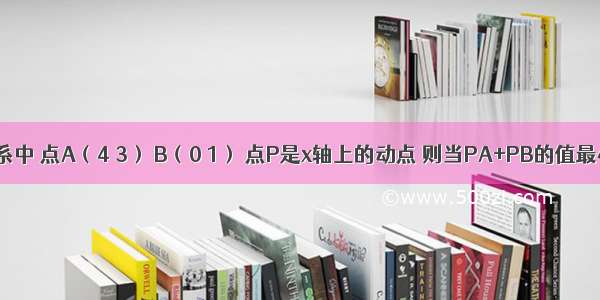 直角坐标系中 点A（4 3） B（0 1） 点P是x轴上的动点 则当PA+PB的值最小时 点P