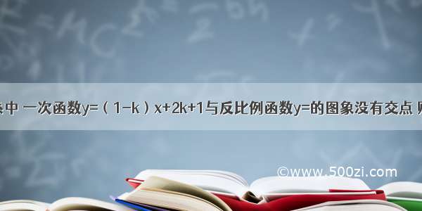 在同一坐标系中 一次函数y=（1-k）x+2k+1与反比例函数y=的图象没有交点 则常数k的取