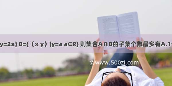 设集合A={（x y）|y=2x} B={（x y）|y=a a∈R} 则集合A∩B的子集个数最多有A.1个B.2个C.3个D.4个