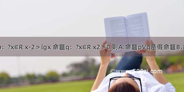 已知命题p：?x∈R x-2＞lgx 命题q：?x∈R x2＞0 则A.命题pVq是假命题B.命题p∧q是