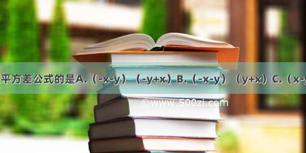 下列式子满足平方差公式的是A.（-x-y）（-y+x）B.（-x-y）（y+x）C.（x-y）（y-x）D.