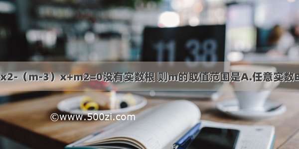 已知关于x的方程x2-（m-3）x+m2=0没有实数根 则m的取值范围是A.任意实数B.m≥C.m＞D.m＜