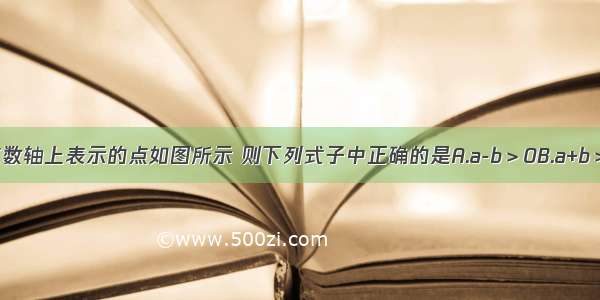 已知有理数a b在数轴上表示的点如图所示 则下列式子中正确的是A.a-b＞0B.a+b＞0C.＞0D.ab＞0