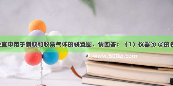 下图是实验室中用于制取和收集气体的装置图．请回答：（1）仪器① ②的名称分别是：