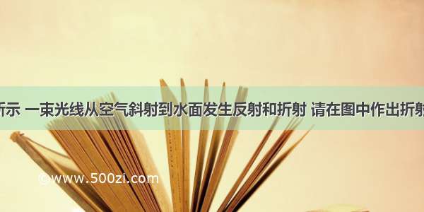 如图所示 一束光线从空气斜射到水面发生反射和折射 请在图中作出折射光线．