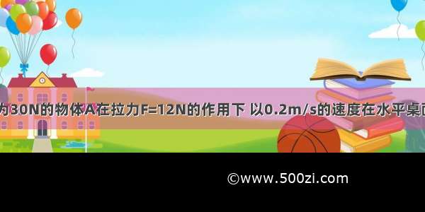 如图所示 重为30N的物体A在拉力F=12N的作用下 以0.2m/s的速度在水平桌面上做匀速直