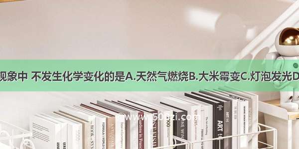 下列常见现象中 不发生化学变化的是A.天然气燃烧B.大米霉变C.灯泡发光D.铁钉生锈