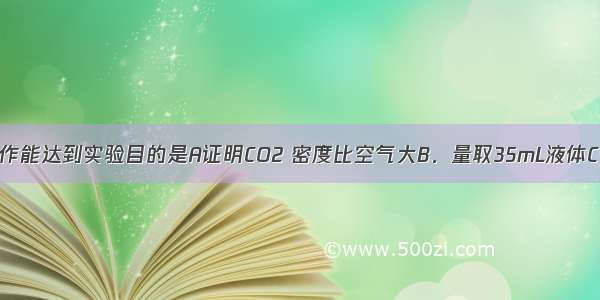 下列装置或操作能达到实验目的是A证明CO2 密度比空气大B．量取35mL液体C．测定空气里