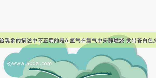 下列关于实验现象的描述中不正确的是A.氢气在氯气中安静燃烧 发出苍白色火焰B.钠在空