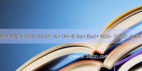 下列各组离子在溶液中能大量共存的是A.NH4+ SO42- K+ OH-B.Na+ Ba2+ NO3- SO42-C.K+ Cl- CO32- Na+D.H+ NO3