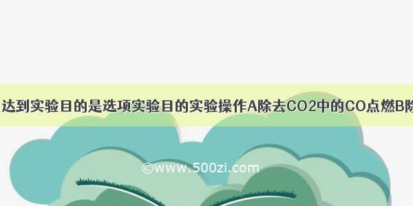 下列实验操作能达到实验目的是选项实验目的实验操作A除去CO2中的CO点燃B除去CaO中的Ca