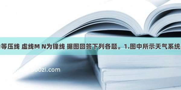 图中实线为等压线 虚线M N为锋线 据图回答下列各题。1.图中所示天气系统是A.北半球