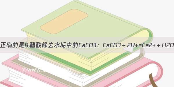 下列离子方程式正确的是A.醋酸除去水垢中的CaCO3：CaCO3＋2H+=Ca2+＋H2O＋CO2↑B.碘水