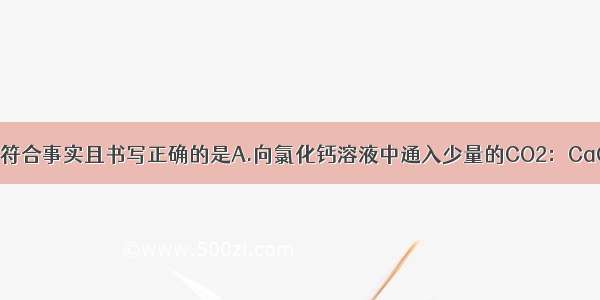 下列化学方程式符合事实且书写正确的是A.向氯化钙溶液中通入少量的CO2：CaCl2+CO2+H2O