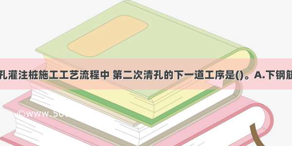 泥浆护壁钻孔灌注桩施工工艺流程中 第二次清孔的下一道工序是()。A.下钢筋笼B.下钢导