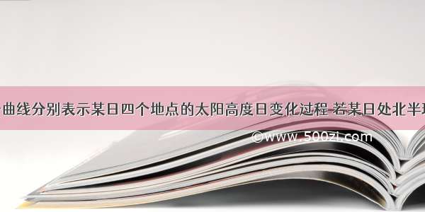 右图中四条曲线分别表示某日四个地点的太阳高度日变化过程 若某日处北半球夏半年 下