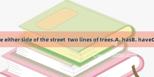 Along the either side of the street  two lines of trees.A. hasB. haveC. isD. are