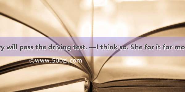 —I’m sure Mary will pass the driving test. —I think so. She for it for months.A. is prepar