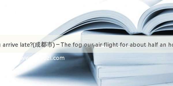 －Why did you arrive late?(成都市)－The fog our air flight for about half an hour.A. held upB.